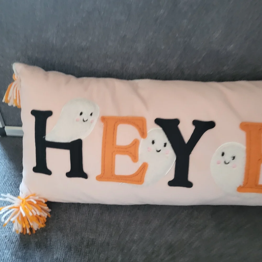 Halloween Hey Boo Pink Ghost Pillow
